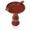 Outdoor Dark Red Ceramic Birdbath in Antique Finish