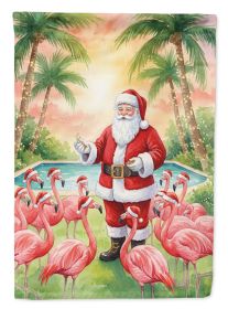 Santa Claus with Flamingos Christmas House Flag Large Porch Sleeve Pole Decorative Outside Yard Banner Artwork Wall Hanging, Polyester, House Siz